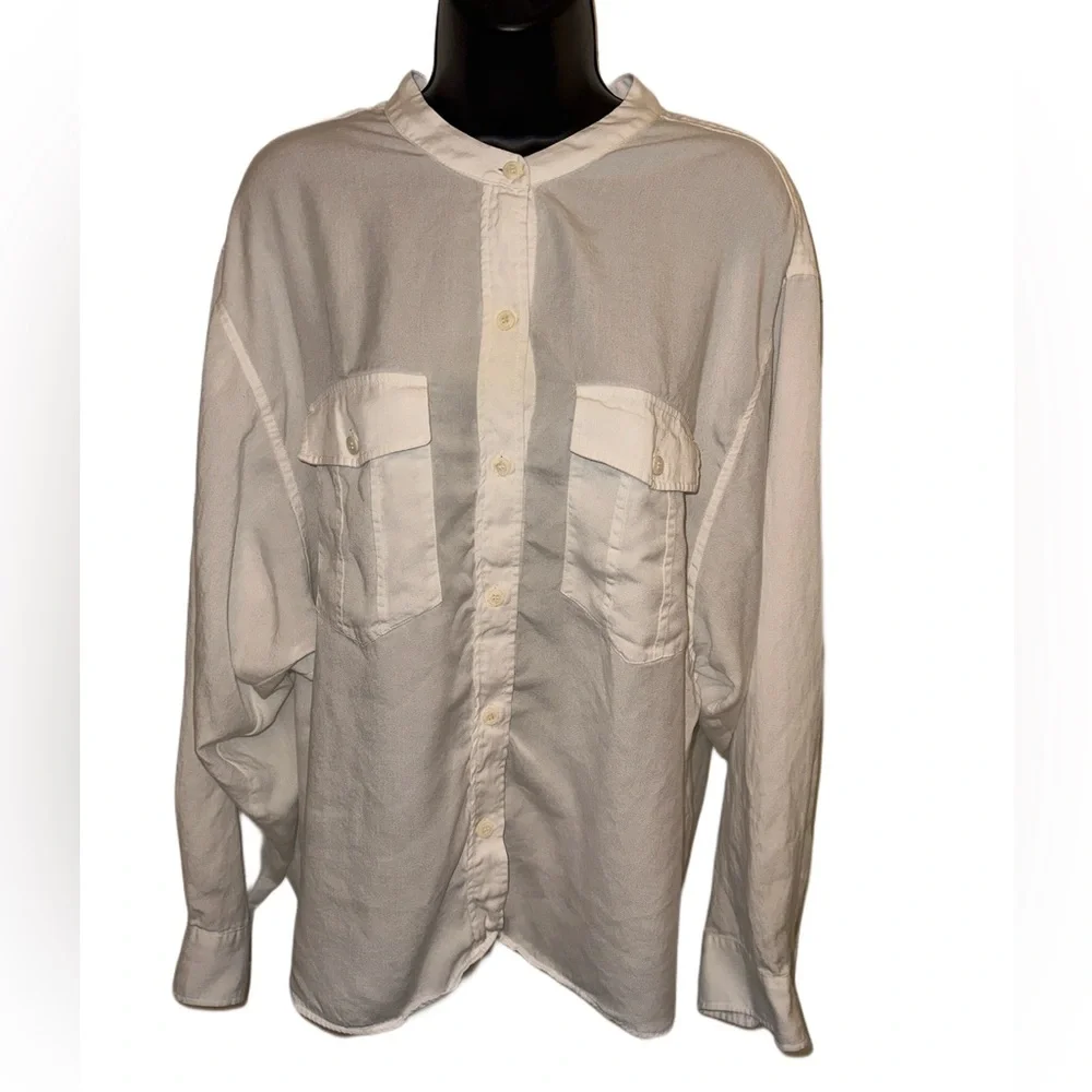Zara White Oversized Linen Button Down with Pockets - Picture 1 of 3